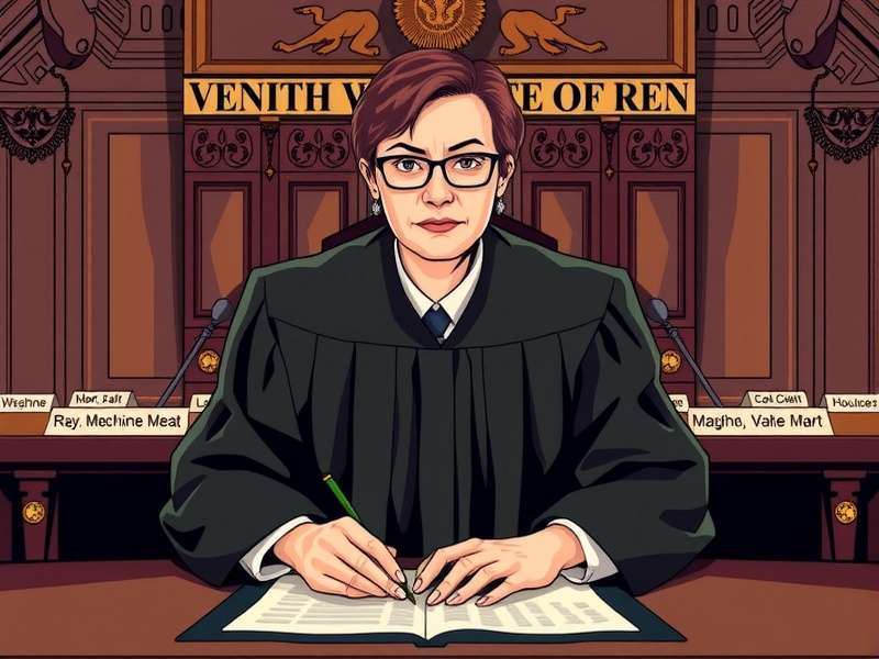 Justice Kagan character render in Crazy Justice, showcasing his armored suit and glowing gavel weapon