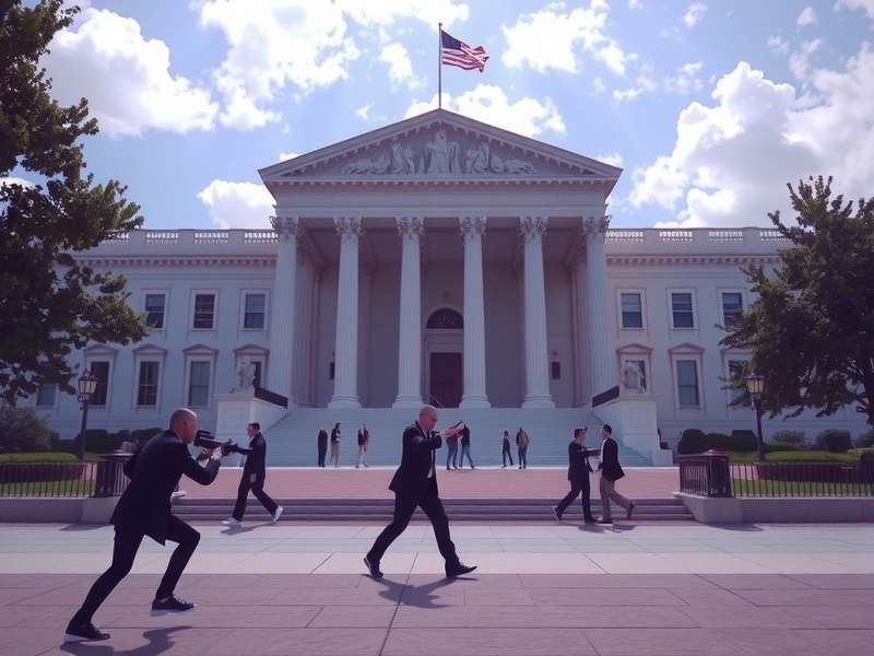 The United States Department of Justice Headquarters as depicted in Crazy Justice, a futuristic building with neon accents