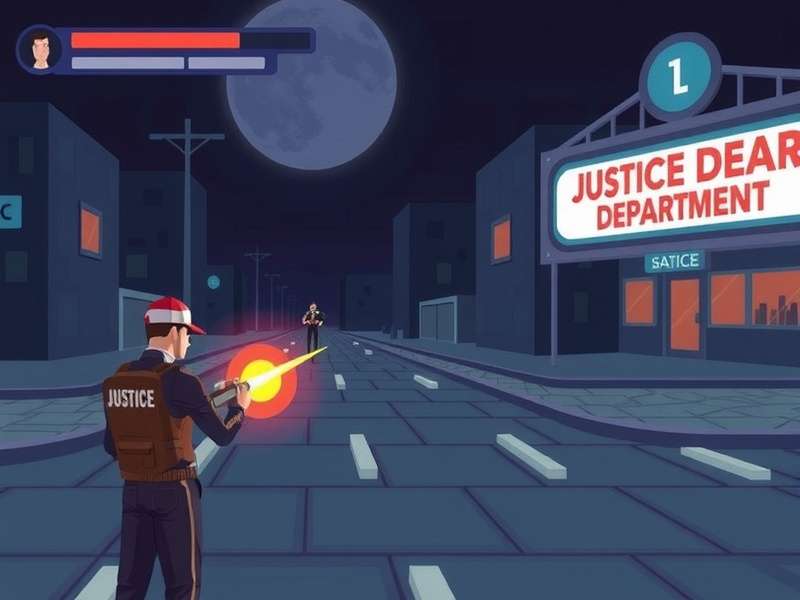 Justice Department Headquarters in Crazy Justice game showing high-tech command center