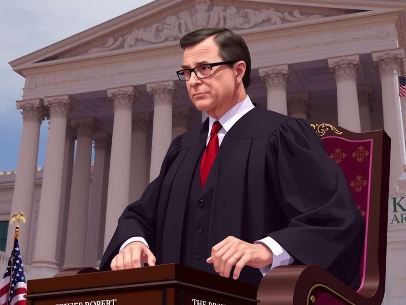 Concept art of Chief Justice Roberts character in Crazy Justice holding a gavel