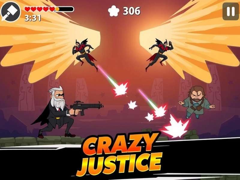 Crazy Justice Android game action screenshot showing battle royale gameplay with heroes